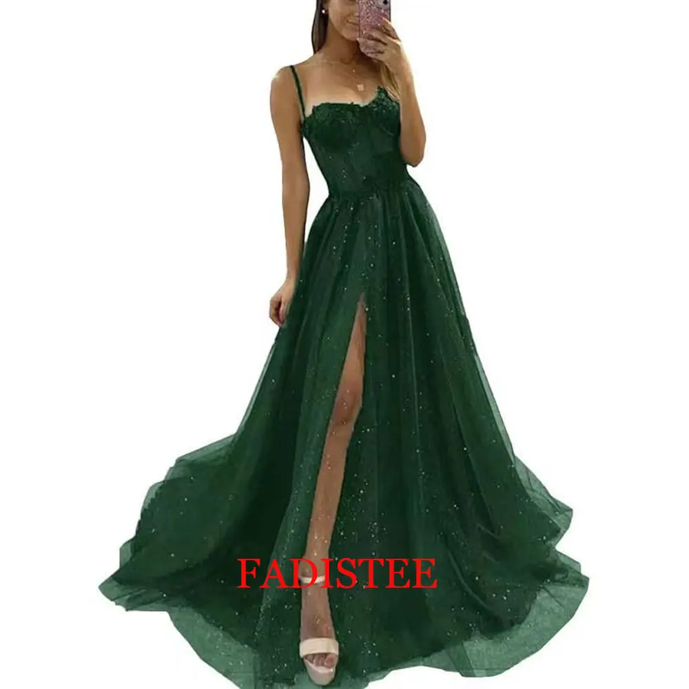 New Style Lace Tulle Prom Dresses Spaghetti Straps Sexy High Slit Long Formal Gowns Vestidos De Noche Largos Elegantes 2024 - Image 5