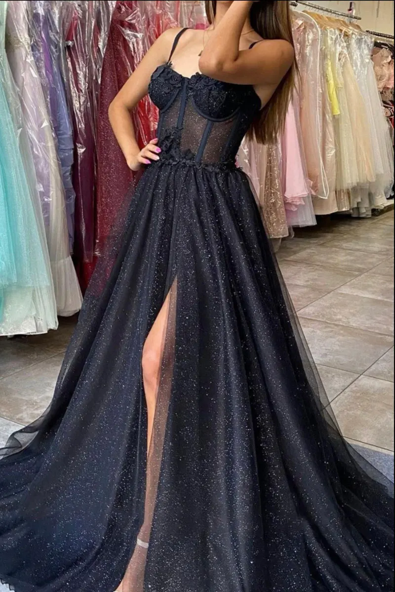 New Style Lace Tulle Prom Dresses Spaghetti Straps Sexy High Slit Long Formal Gowns Vestidos De Noche Largos Elegantes 2024 - Image 2