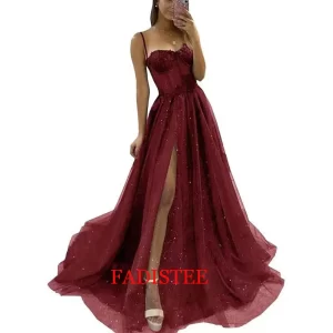 New Style Lace Tulle Prom Dresses Spaghetti Straps Sexy High Slit Long Formal Gowns Vestidos De Noche Largos Elegantes 2024