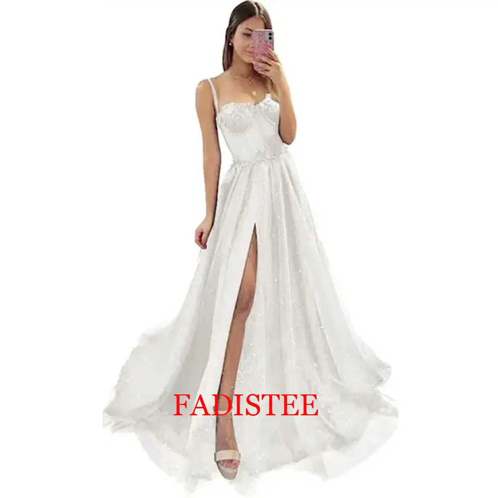 New Style Lace Tulle Prom Dresses Spaghetti Straps Sexy High Slit Long Formal Gowns Vestidos De Noche Largos Elegantes 2024 - Image 6